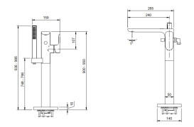 Смеситель для ванной Villeroy & Boch Universal Taps & Fittings напольный с душевым гарнитуром матовый черный TVT000503000K5
