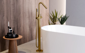 Змішувач для ванни Besco Veo 3.0 ColdMode з душовим гарнітуром матове золото BW-V3-ZS