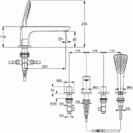 Смеситель для ванны Kludi Ameo двухвентильный на 4 отверстия 414240530