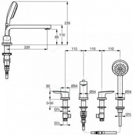 Смеситель для ванны и душа Kludi TERCIO на 4 отверстия хром 384230575