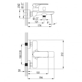Змішувач для ванни Imprese Bilina змішувач латунь хром 10225