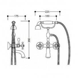 Змішувач для ванни Kerasan Retro двухвентильний з душовим комплектом золото 739491