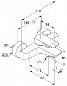 Смеситель для ванны Kludi Ameo однорычажный настенный хром 414450575