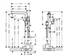 Змішувач для ванни підлоговий одноричажий з душем Hansgrohe колекція Talis S хром 72412000