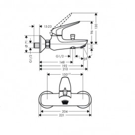 Змішувач для ванни настінний одноричажий Hansgrohe колекція Novus хром 71040000