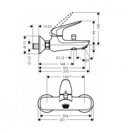 Змішувач для ванни настінний одноричажий Hansgrohe колекція Novus хром 71042000
