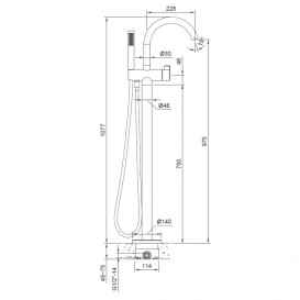 Смеситель для ванны отдельностоящий Volle однорычажный с ручным душем хром 12-33-100