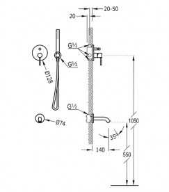 Смеситель для ванны Tres Study colors встроенный с ручным душем белый 26218003TBL
