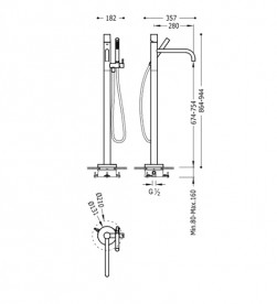 Смеситель для ванны Tres Study Exclusive напольный с ручным душем розовое золото 26247002OP