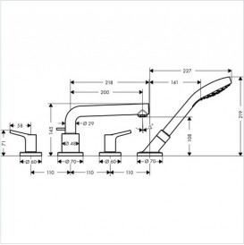 Смеситель двохрычажный на борт ванны с душем Hansgrohe коллекция Talis S хром 72419000