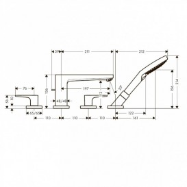 Змішувач Двохважеля на борт ванни з душем Hansgrohe колекція Metropol хром 32552000