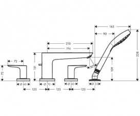 Смеситель двухрычажный на борт ванны с душем Hansgrohe коллекция Talis E хром 71748000