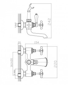 Смеситель двухвентильный для ванны с душем Imprese коллекция Cuthna золото 10280 zlato