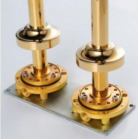 Смеситель двухвентильный Kraus Apollo напольный с ручным душем латунь золото KEF-16019G