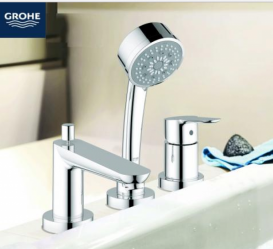 Смеситель двухвентильный на борт ванны с душем Grohe BauEdge латунь хром 2512000A