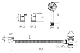 Змішувач на борт ванни GRB Premier на 3 отвори зі зливом і наповненням хром 50231500