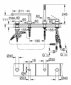 Смеситель на борт ванны Grohe Plus на 4 отверстия хром 29307003