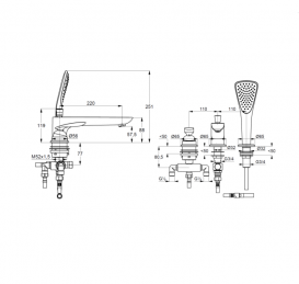 Смеситель на борт ванной Kludi Balance с ручным душем черный матовый/хром 524478775
