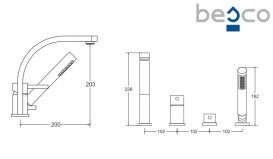 Змішувач на борт ванни Besco Decco із душовим гарнітуром золото BW-D4-ZL