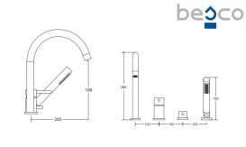 Смеситель на борт ванны Besco Illusion с душевым гарнитуром черный матовый BW-I4-CZ