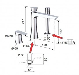 Смеситель на борт ванны Daniel Diva с ручным душем хром DV691CR