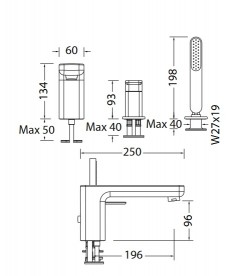 Смеситель на борт ванны Eurorama Tono с ручным душем хром 144245C