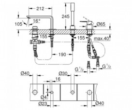 Смеситель на борт ванны Grohe Lineare на 4 отверстия матовый никель 19577EN1