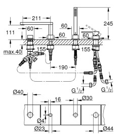 Змішувач на борт ванни Grohe Plus із душовим гарнітуром суперсталь 29307DC3