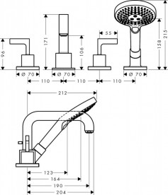 Смеситель на борт ванны Hansgrohe Axor Citterio на 4 отверстия шлифованный черный хром 39446340
