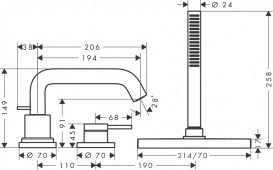 Смеситель на борт ванны Hansgrohe Tecturis S однорычажный на 3 отверстия шлифованная бронза 73447140