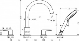 Смеситель на борт ванны Hansgrohe Vernis Blend на 4 отверстия черный матовый 71456670