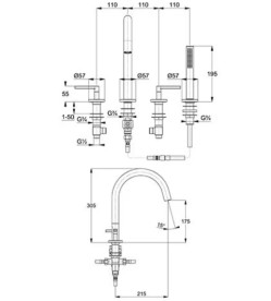 Змішувач на борт ванни Kludi Nova Fonte з душовим гарнітуром хром 204250515