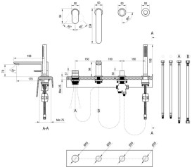Смеситель на борт ванны Ravak Chrome II с душевым гарнитуром черный X070593