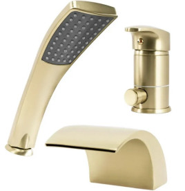 Смеситель на борт ванны Rea Riven однорычажный с душевым гарнитуром матовое золото REA-B0494