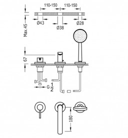Смеситель на борт ванны Tres Alplus с ручным душем хром 20316102