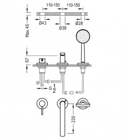 Змішувач на борт ванни Tres Alplus з ручним душем хром 20316101