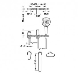 Змішувач на борт ванни Tres Canigo на 3 отвори хром 21716101