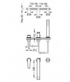 Смеситель на борт ванны Tres Class-Tres с ручным душем хром 20516103