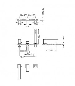 Змішувач на борт ванни Tres Cuadro-Tres з ручним душем хром 00616105