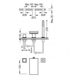 Змішувач на борт ванни Tres Cuadro Tres з ручним душем хром 10716102