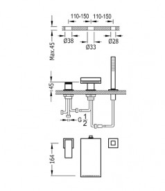Смеситель на борт ванны Tres Cuadro Tres с ручным душем хром 10616102
