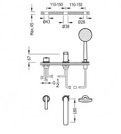 Змішувач на борт ванни Tres Lex-Tres з ручним душем хром 08116104