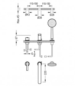 Смеситель на борт ванны Tres Lex-Tres с ручным душем хром 08116103