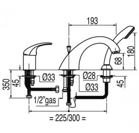 Змішувач на борт ванни Tres Monotres 2000 с ручним душем хром 172145