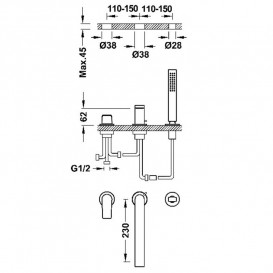 Смеситель на борт ванны Tres Project-Tres на 3 отверстия матовое розовое золото 21116103OPM