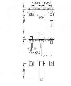 Смеситель на борт ванны Tres Slim-Tres с ручным душем хром 20216104
