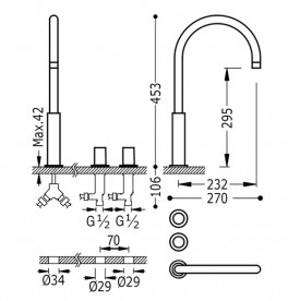 Змішувач на борт ванни Tres Study colors двухвентильний чорний метал 06110502KM