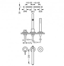 Змішувач на борт ванни Tres Study-Tres з ручним душем хром 26215001