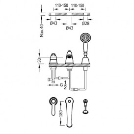 Змішувач на борт ванни Tres Tres-Clasic одноважільний з ручним душем зістарена латунь 24214501LV