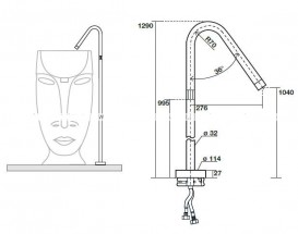 Смеситель напольный для раковины Kerasan Artwork однорычажный нержавеющая сталь сатинированная 756198